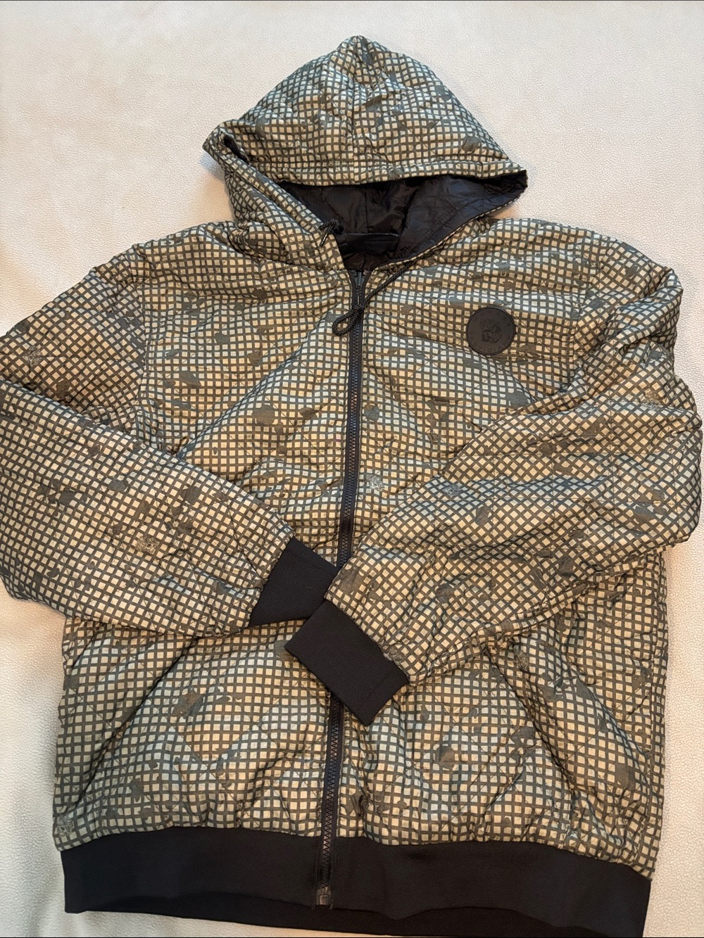 Women's Hooded Puffer Jacket in Olive Desert Night camo